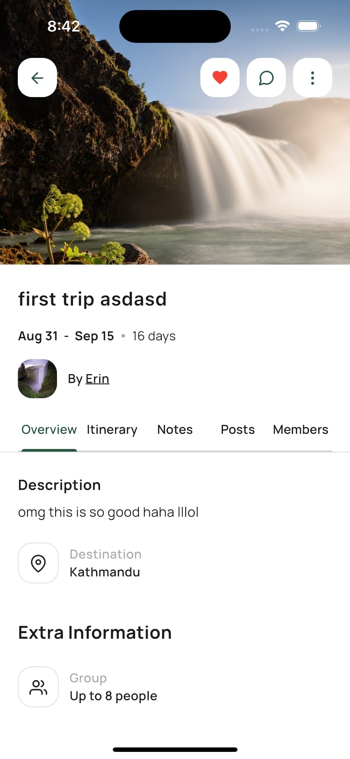 Trip detail screen in the Flutter app