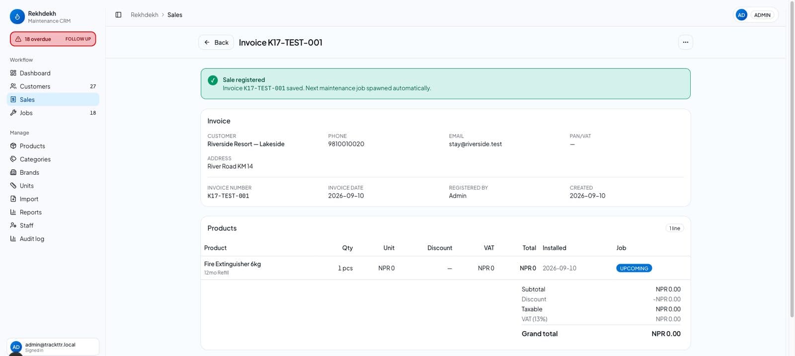 Invoice detail after saving
