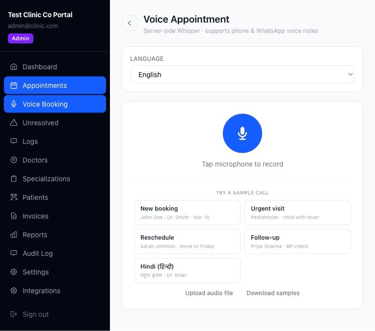 Voice booking screen