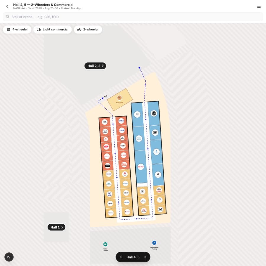 Hall 4 and 5 map with walking route